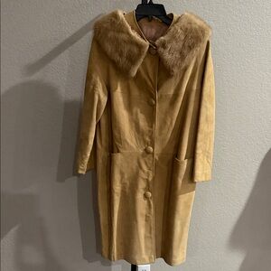 Vintage Elegant Suede with Fur Collar Coat